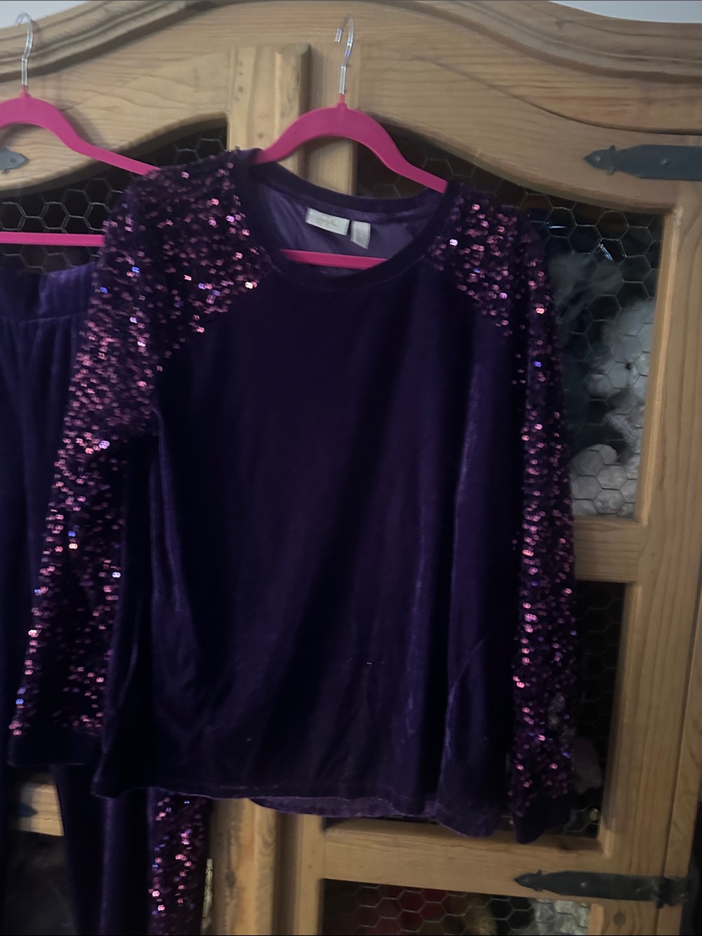 Logo Purple Sequin Velvet Long-Sleeve Top & joggers